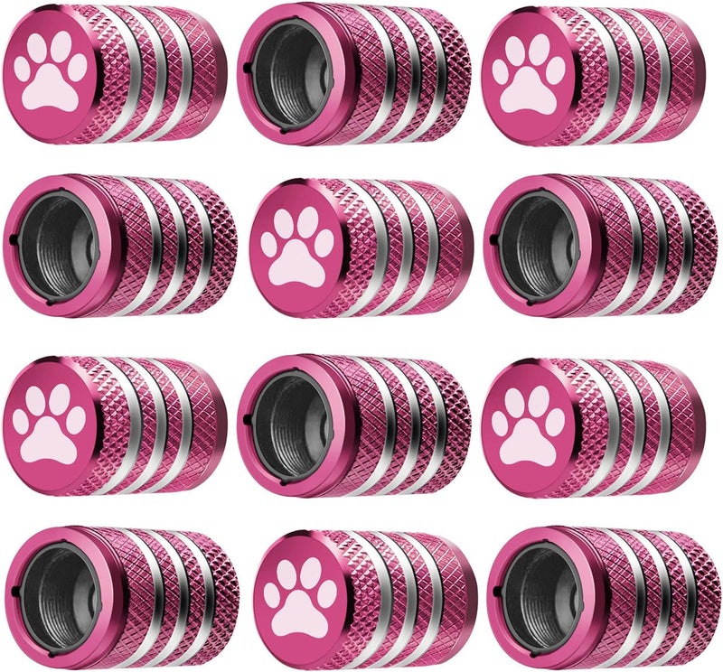 DECURCAR Tire Valve Stem Caps Cover - (12 Pack) Tire Air Caps Metal with Plastic Liner Corrosion Resistant Leak-Proof Dog Paw Print for Car Truck Motorcycle Bike Pink - Image 1