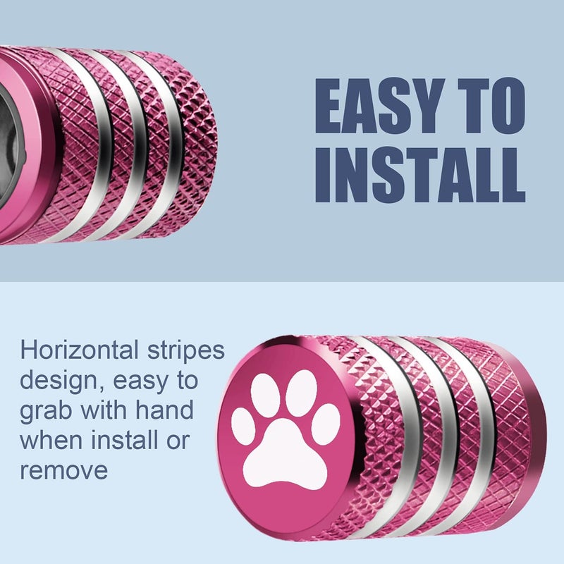 DECURCAR Tire Valve Stem Caps Cover - (12 Pack) Tire Air Caps Metal with Plastic Liner Corrosion Resistant Leak-Proof Dog Paw Print for Car Truck Motorcycle Bike Pink - Image 4