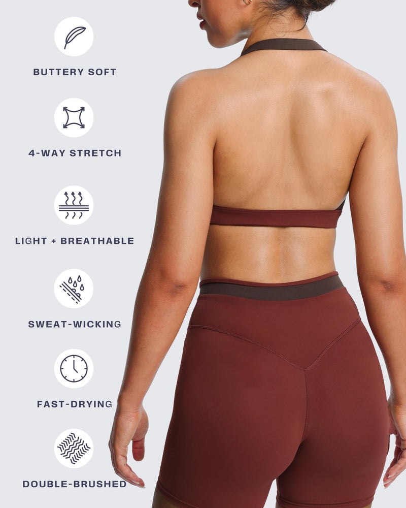 Aoxjox Women's Color Block Halter Workout Sports Bras Fitness Athletic Vanessa Bra Yoga Crop Tank (Rum Raisin/Mulch, Small) - Image 4