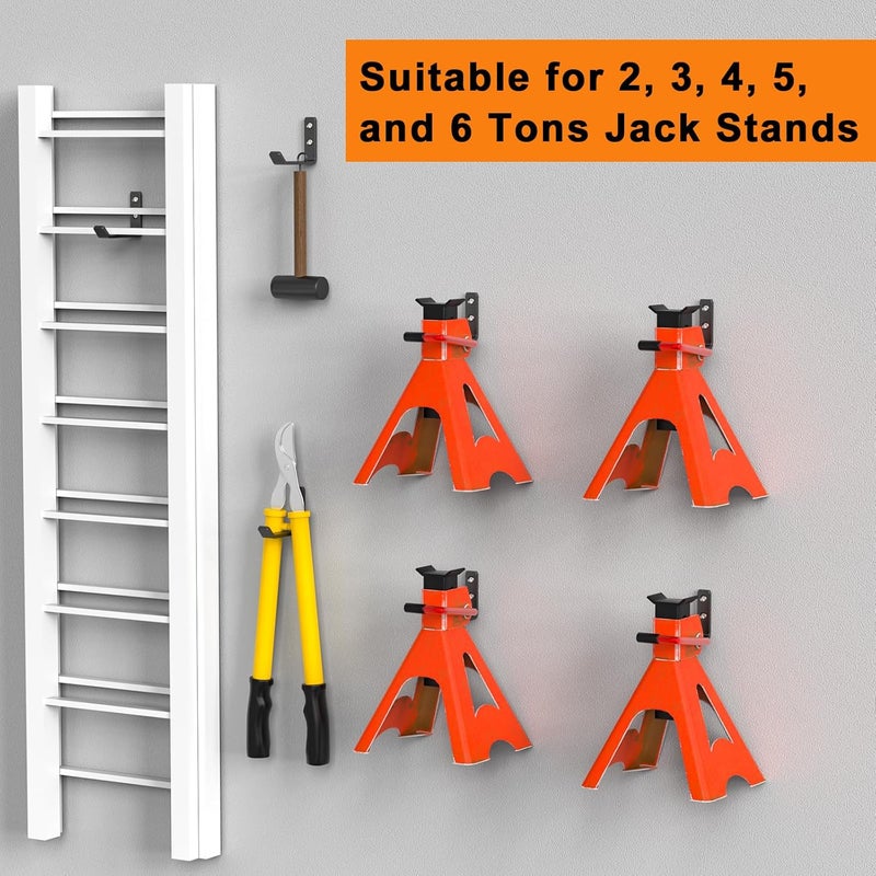 lcusepu 6 Pack Jack Stands Wall Mount Organizer, Car Jack Stand Wall Hooks for Hanging, Universal Upgrade Designed Garage Hook, Heavy Duty Hooks Fits 2 & 3 & 4 & 5 & 6 Ton Heavy Duty Jack Stand - Image 5