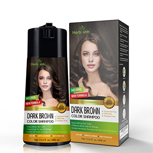 Herbishh Dark Brown Natural Hair Dye Shampoo For Gray Coverage 400ml Ppd Free 3 In 1 Semi Permanent Hair Color Shampoo For Women Mens Hair Dye Hair Coloring Shampoo Para Pintar El Cabello - Image 3