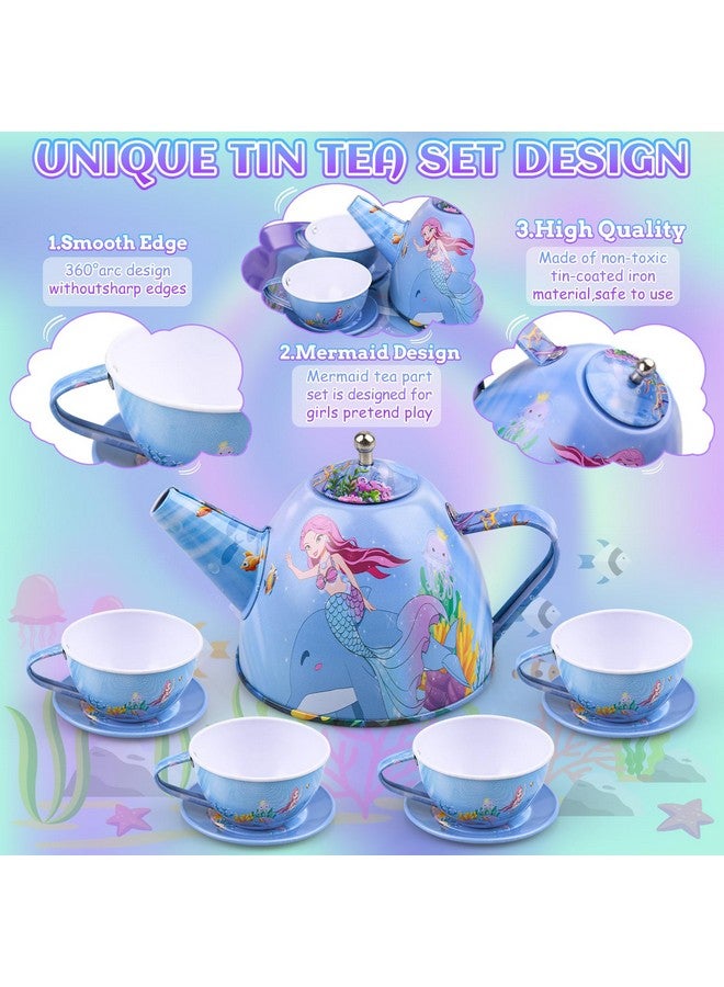 Auney Tea Set Toys for Girls 36pcs, Mermaid Pretend Play Gifts for Toddler Age 3-6, Kids Girls Toys Gifts for Party Time Including Carrying Case (Mermaid Toy) - Image 4
