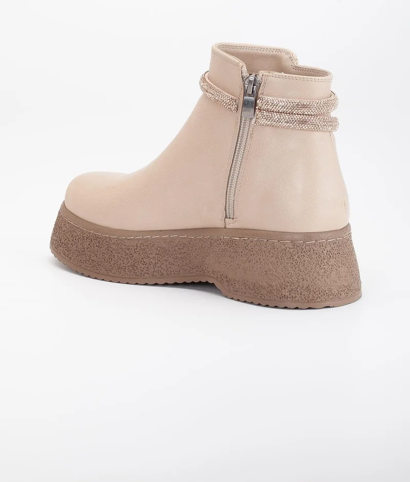 Dilimler Ayakkabı Slices Shoes Women Boots Nude Thick Sole Artificial Leather Stoned Laceless Flat