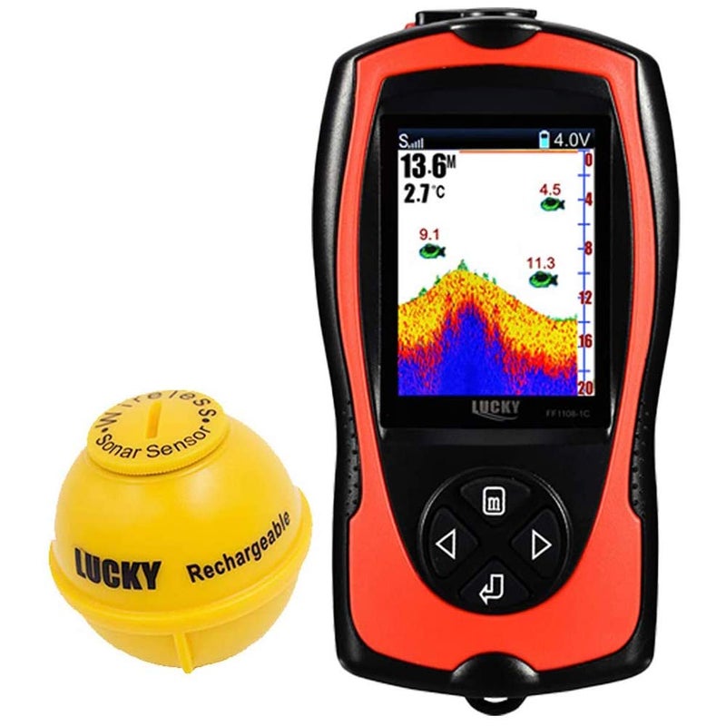 LUCKY Portable Fish Finder Transducer Sonar Sensor 147 Feet Water Depth Finder LCD Screen Echo Sounder Fishfinder with Fish Attractive Lamp for Ice Fishing Sea Fishing - Image 1