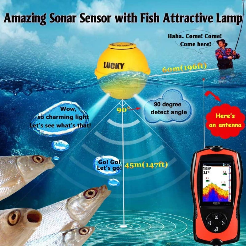 LUCKY Portable Fish Finder Transducer Sonar Sensor 147 Feet Water Depth Finder LCD Screen Echo Sounder Fishfinder with Fish Attractive Lamp for Ice Fishing Sea Fishing - Image 3