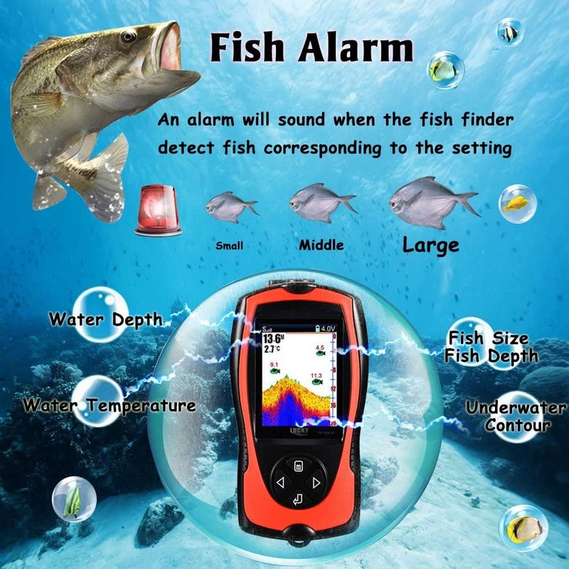 LUCKY Portable Fish Finder Transducer Sonar Sensor 147 Feet Water Depth Finder LCD Screen Echo Sounder Fishfinder with Fish Attractive Lamp for Ice Fishing Sea Fishing - Image 5