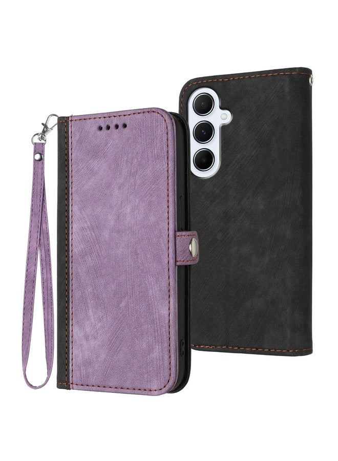 BURAQ Case Cover For Samsung Galaxy A56 5G Side Buckle Double Fold Hand Strap Leather Phone Case(Purple) - Image 1