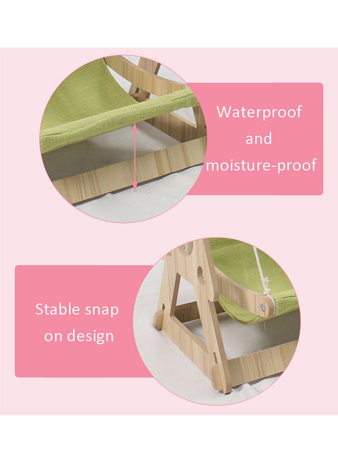 Wooden Cat Hammock Bed，Kitten Pet Standing Swing Bed for Sleeping, Playing, Climbing, and Lounging (green-Linen cloth)
