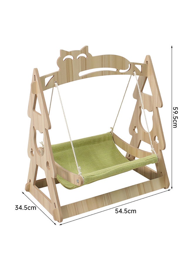 Wooden Cat Hammock Bed，Kitten Pet Standing Swing Bed for Sleeping, Playing, Climbing, and Lounging (green-Linen cloth)