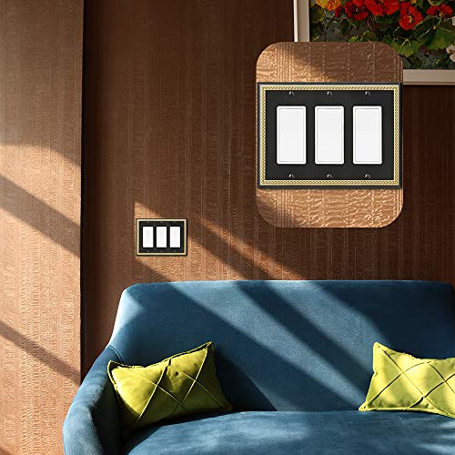 Henne Bery Pearled Frame Decorative Wall Plate Switch Plate Outlet Cover (Triple Decorator, Black & Dark Golden) - Image 4