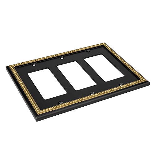 Henne Bery Pearled Frame Decorative Wall Plate Switch Plate Outlet Cover (Triple Decorator, Black & Dark Golden) - Image 5