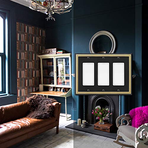 Henne Bery Pearled Frame Decorative Wall Plate Switch Plate Outlet Cover (Triple Decorator, Black & Dark Golden) - Image 3