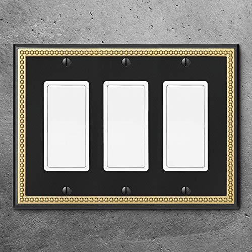 Henne Bery Pearled Frame Decorative Wall Plate Switch Plate Outlet Cover (Triple Decorator, Black & Dark Golden) - Image 2