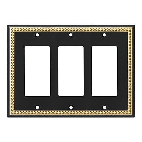 Henne Bery Pearled Frame Decorative Wall Plate Switch Plate Outlet Cover (Triple Decorator, Black & Dark Golden) - Image 1