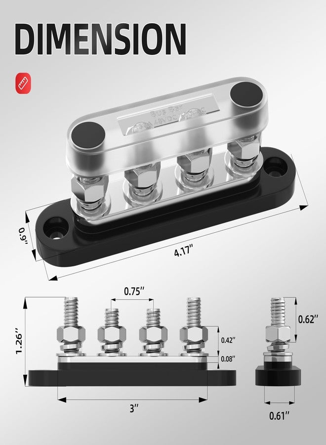 DAIERTEK Bus Bar 12V 150A Mini Power Distribution Block Max 48V DC/300V AC with Cover 4 x 5/16" Posts for Marine Automotive Solar Systems -Negative+Positive - Image 2