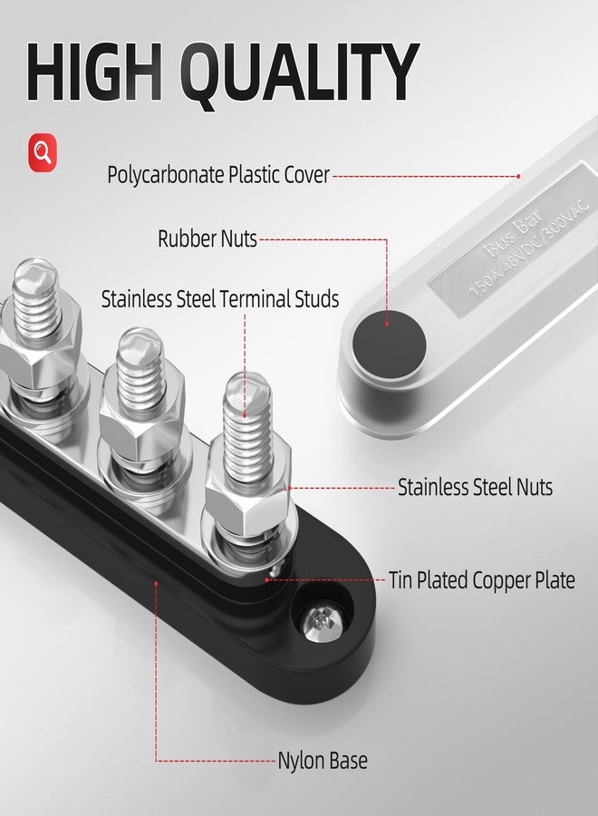 DAIERTEK Bus Bar 12V 150A Mini Power Distribution Block Max 48V DC/300V AC with Cover 4 x 5/16" Posts for Marine Automotive Solar Systems -Negative+Positive - Image 4
