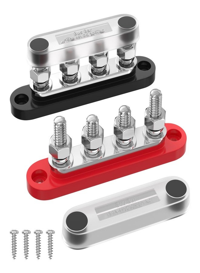 DAIERTEK Bus Bar 12V 150A Mini Power Distribution Block Max 48V DC/300V AC with Cover 4 x 5/16" Posts for Marine Automotive Solar Systems -Negative+Positive - Image 1