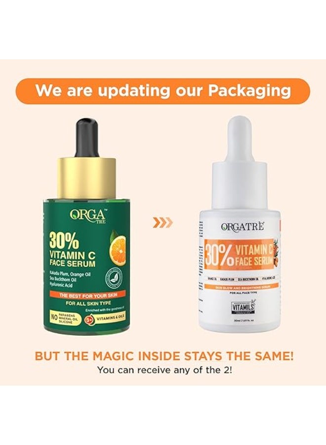 ORGATRE 30% Vitamin C Face Serum 30ml | skin glow Brightning Reduces Fine Lines & Wrinkles | Prevents Sunburn | Reduces Smoothes Uneven Skin | For Men & Women - Image 4
