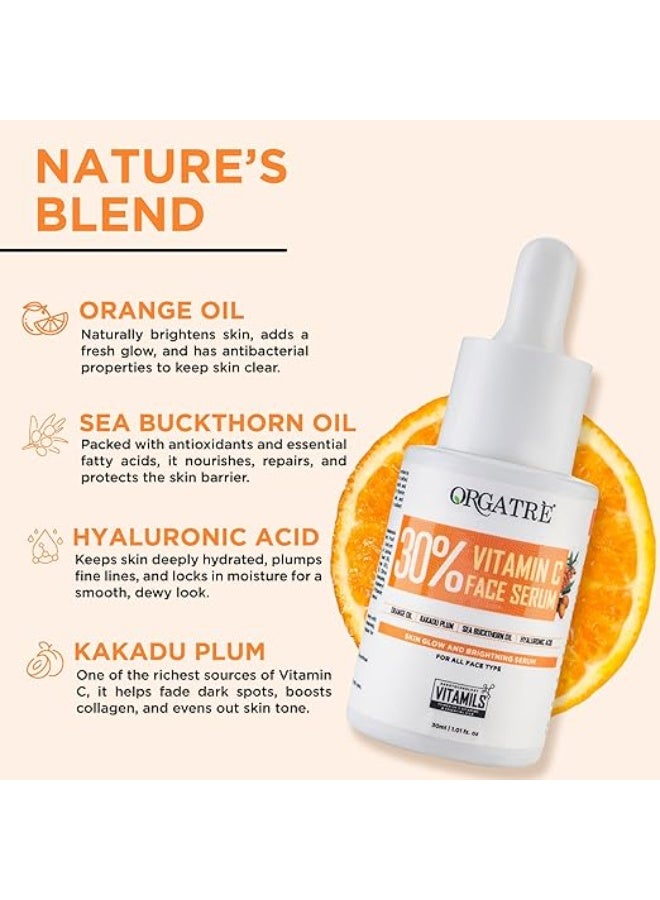 ORGATRE 30% Vitamin C Face Serum 30ml | skin glow Brightning Reduces Fine Lines & Wrinkles | Prevents Sunburn | Reduces Smoothes Uneven Skin | For Men & Women - Image 3