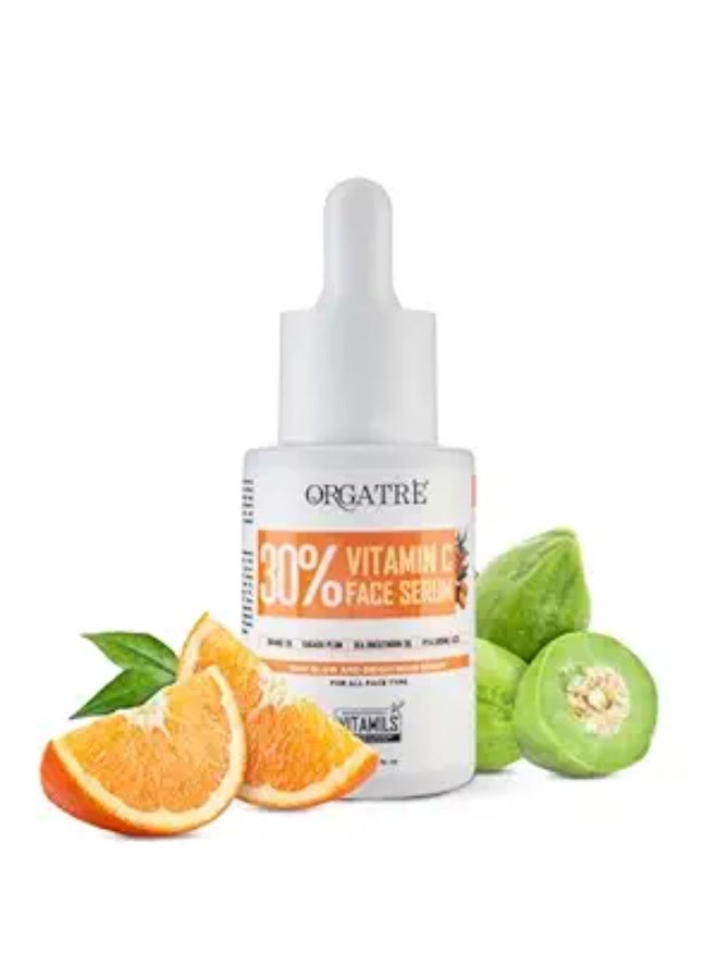 ORGATRE 30% Vitamin C Face Serum 30ml | skin glow Brightning Reduces Fine Lines & Wrinkles | Prevents Sunburn | Reduces Smoothes Uneven Skin | For Men & Women - Image 1
