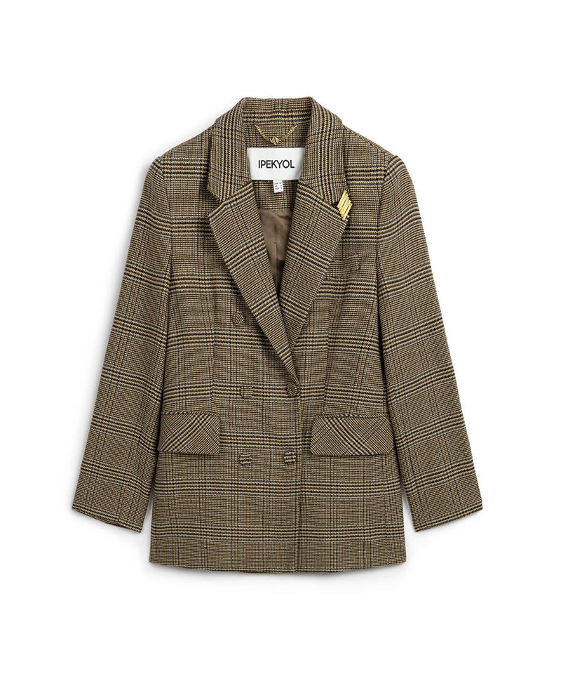 Ipekyol Plaid Blazer with Brooch - Image 5