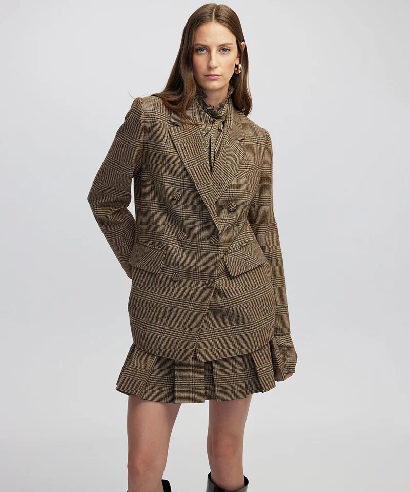 Ipekyol Plaid Blazer with Brooch