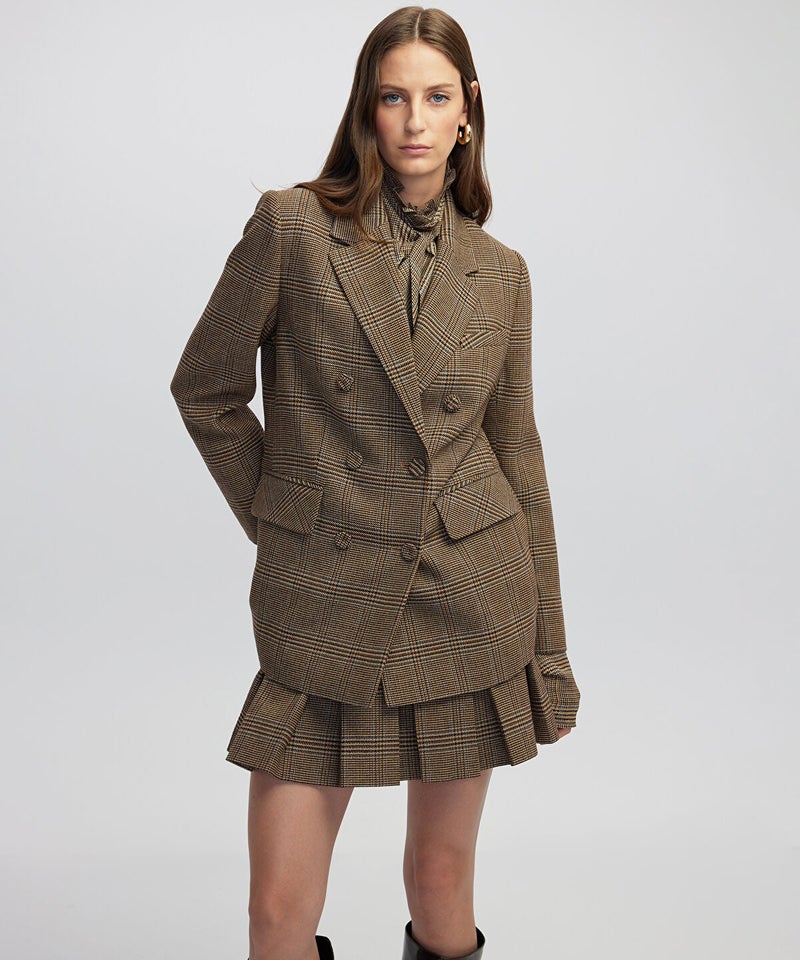Ipekyol Plaid Blazer with Brooch - Image 1