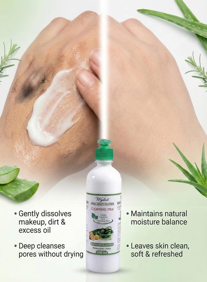 Wylco Herbal Beauty Cleansing Milk with Aloevera & Natural Extracts for Face & Skin, Makeup Removal, Deep Cleaning, Soothing & Nourishing Sensitive Skin for Men & Women, Herbal Glow Care - 500 ml - Image 5