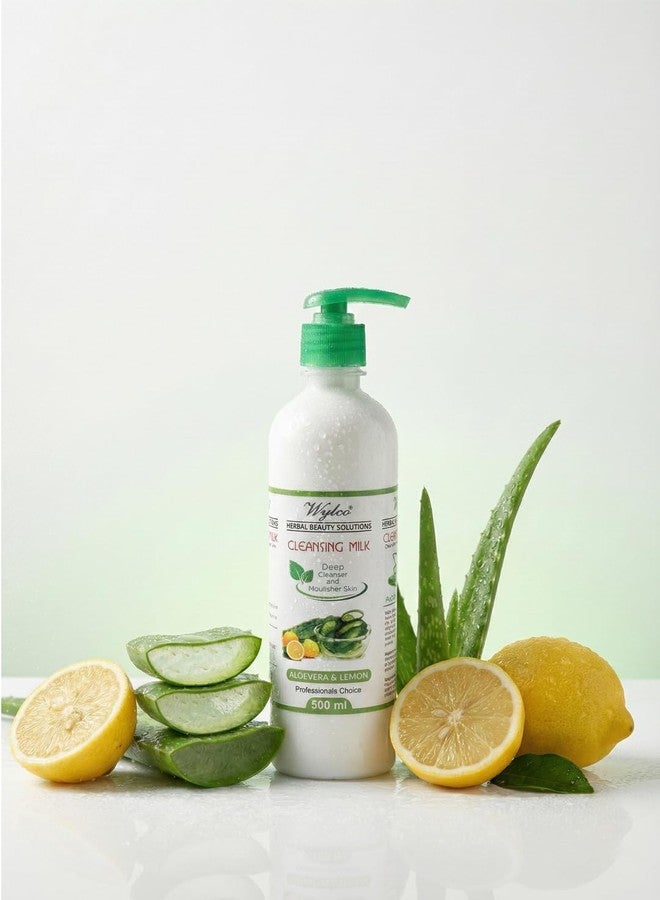 Wylco Herbal Beauty Cleansing Milk with Aloevera & Natural Extracts for Face & Skin, Makeup Removal, Deep Cleaning, Soothing & Nourishing Sensitive Skin for Men & Women, Herbal Glow Care - 500 ml - Image 4