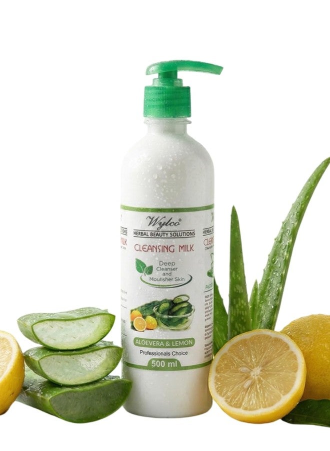 Wylco Herbal Beauty Cleansing Milk with Aloevera & Natural Extracts for Face & Skin, Makeup Removal, Deep Cleaning, Soothing & Nourishing Sensitive Skin for Men & Women, Herbal Glow Care - 500 ml - Image 1