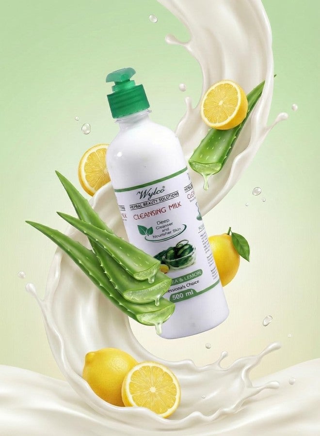 Wylco Herbal Beauty Cleansing Milk with Aloevera & Natural Extracts for Face & Skin, Makeup Removal, Deep Cleaning, Soothing & Nourishing Sensitive Skin for Men & Women, Herbal Glow Care - 500 ml - Image 3
