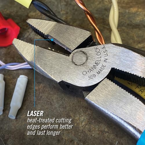 Channellock 369 9.5-Inch Lineman's Pliers | Xtreme Leverage Technology (XLT) Requires Less Force to Cut than Other High-Leverage Models | Forged from High Carbon Steel | Made in the USA, Blue Handle - Image 4