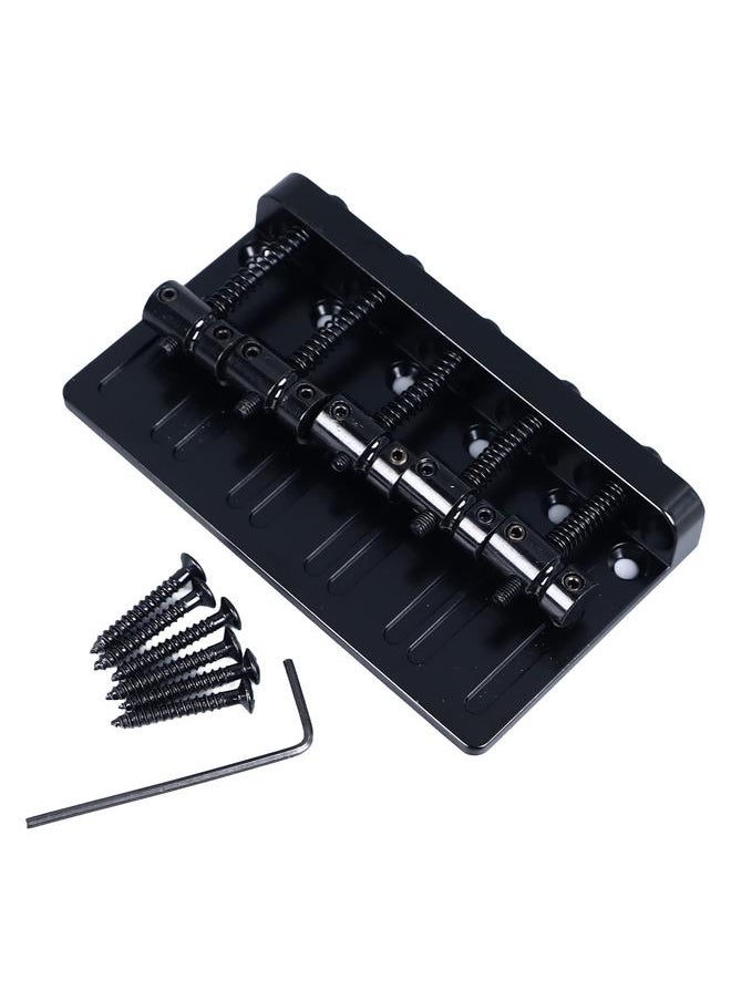 Electric Bass Bridge 5 String Bass Saddle Bridge Thickened Tailpiece Bridge Replacement with Screws Wrench Black