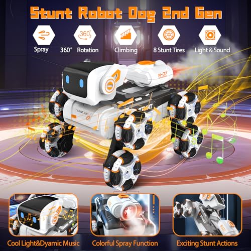 HatchHaven Robot Dog Toy for Kids24Ghz Remote Control Dog Stunt Robot Dogs 2nd Gen Remote Control Cars Stunt Rc Cars with Light Sound Toys Christmas Birthday Gifts for 6 7 8 9 10 11 12 Year Old Boys white - Image 5