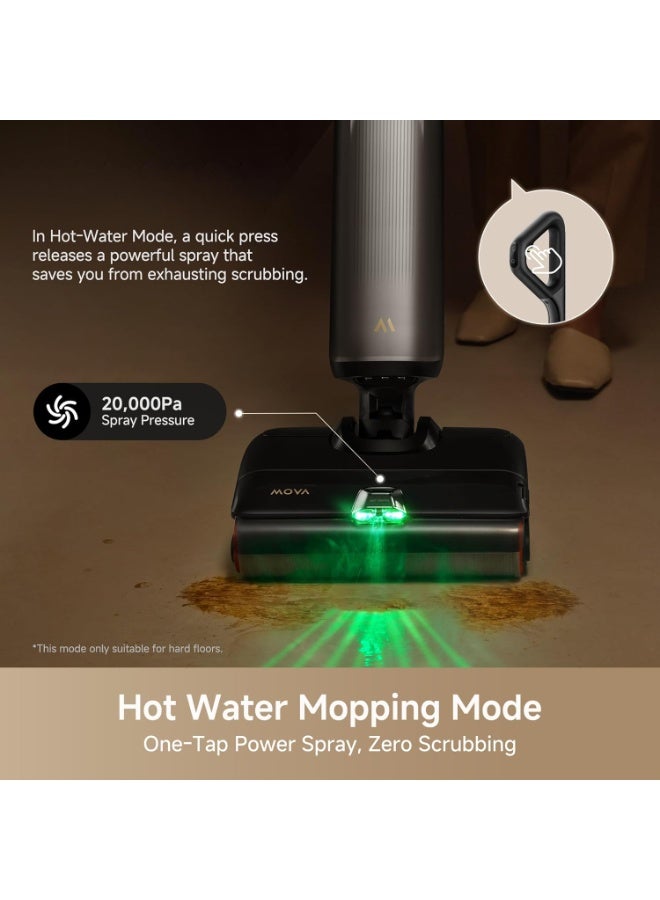 Mova X4 Pro Wet Dry Vacuum Cleaner, 20000Pa Cordless Vacuum Mop with Zero Tangle, Hot Water Mopping for Sticky Messes,194℉ Hot Air Self Drying, 180° Lie Flat, Push-in Charging Station, LED Display - Image 2
