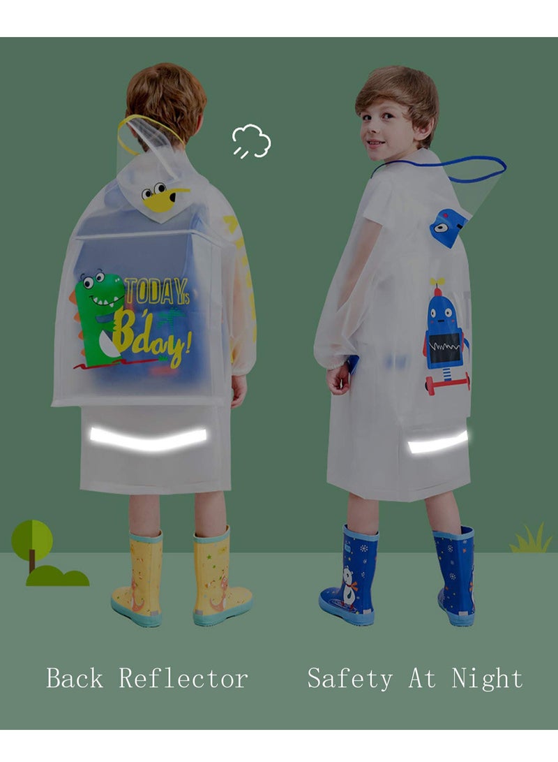 إسكدنيا Kids Hooded Rain Poncho, Waterproof Windbreaker Raincoat for Boys and Girls, Transparent Cartoon Design for School - Image 4