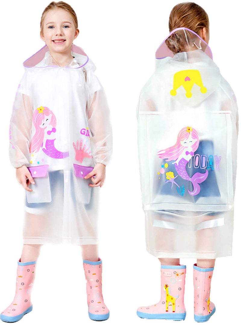 إسكدنيا Kids Hooded Rain Poncho, Waterproof Windbreaker Raincoat for Boys and Girls, Transparent Cartoon Design for School - Image 1