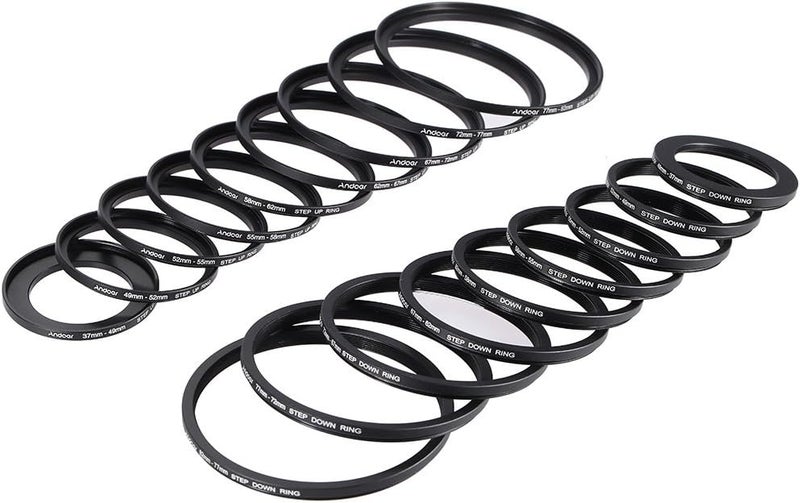 ANDOER Filter Ring Adapter, Andoer 18pcs Camera Lens Filter Metal Adapter Ring Kit (9pcs Step Up Set & 9pcs Step Down Ring Set) - Image 4