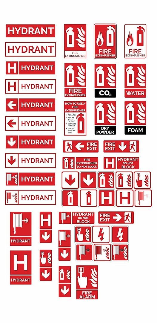 CVANU FIRE EXIT - Safety Sign Board With Arrow (Down Right Left symbol), Hydrant, Fire Extinguisher Sticker With Safety Message-Red Colour - Image 1