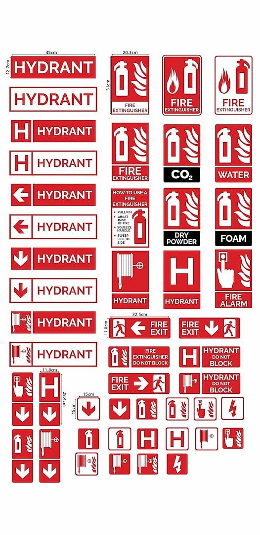 CVANU FIRE EXIT - Safety Sign Board With Arrow (Down Right Left symbol), Hydrant, Fire Extinguisher Sticker With Safety Message-Red Colour - Image 4