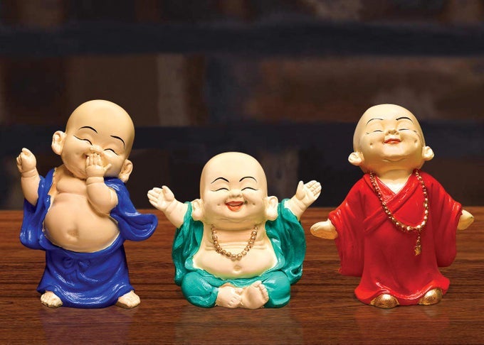 INDIA HANDCRAFTED RESIN LITTLE SITTING BUDDHA SHOWPIECEIDOLS FOR HOME DECOR MULTICOLOUR 1778 CM X 1778 CM X 20119 CM SET OF 3