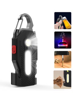 Excefore Keychain Flashlight, Rechargeable Flashlights, 7-in-1 Mini COB Keychain Work Light, 6 Lighting Modes with Bottle Opener Screwdriver Survival Whistle for Camping Fishing Hiking Emergency  - Image 1
