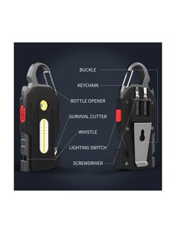 Excefore Keychain Flashlight, Rechargeable Flashlights, 7-in-1 Mini COB Keychain Work Light, 6 Lighting Modes with Bottle Opener Screwdriver Survival Whistle for Camping Fishing Hiking Emergency  - Image 3