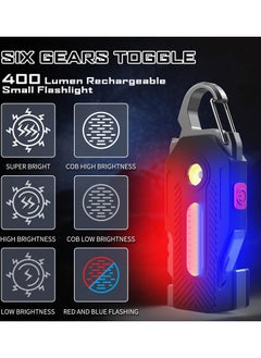 Excefore Keychain Flashlight, Rechargeable Flashlights, 7-in-1 Mini COB Keychain Work Light, 6 Lighting Modes with Bottle Opener Screwdriver Survival Whistle for Camping Fishing Hiking Emergency  - Image 2