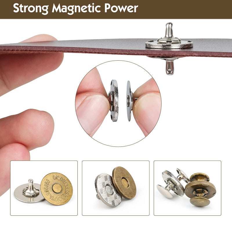 Sopnom 20 Sets 18MM Magnetic Buttons Clasp Snaps Fastener with Install Tool Magnetic Round Snaps DIY Craft Buttons Kit for Sewing, Craft, Purses, Bags, Clothes, Leather (Round) - Image 4
