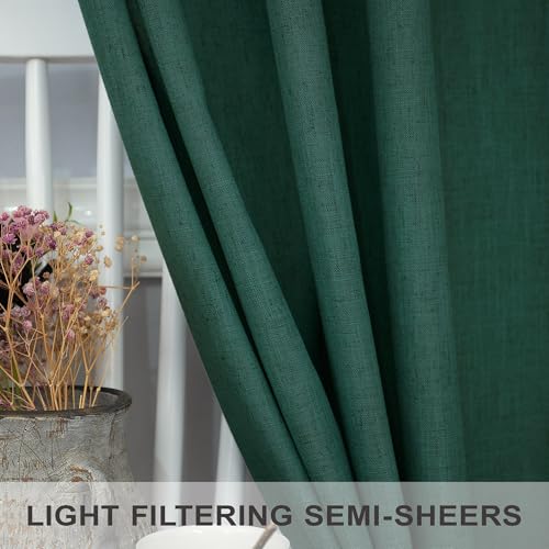 Pitalk Dark Green Curtains 84 Inch Length for Bedroom 2 Panels Back Tab Pocket Hunter Green Drape Light Filtering Semi Sheer Linen Forest Emerald Green Curtain for Living Room Boho Christmas Decor 52x84 Long - Image 5