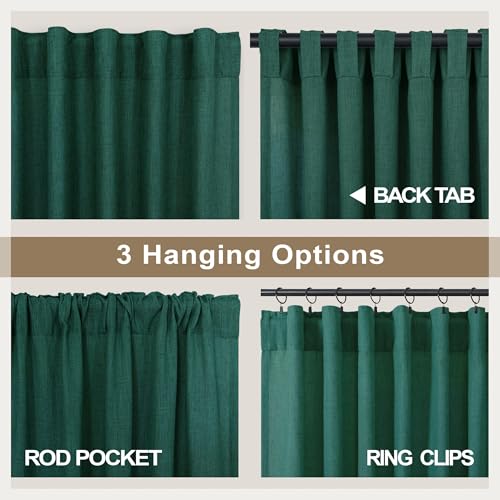 Pitalk Dark Green Curtains 84 Inch Length for Bedroom 2 Panels Back Tab Pocket Hunter Green Drape Light Filtering Semi Sheer Linen Forest Emerald Green Curtain for Living Room Boho Christmas Decor 52x84 Long - Image 4