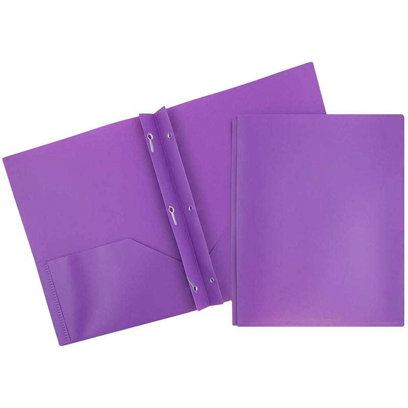 JAM PAPER Plastic Color POP Folders - 2 Pocket Durable Folders with Metal Prongs Fastener Clasps - Purple - 6/Pack - Image 1