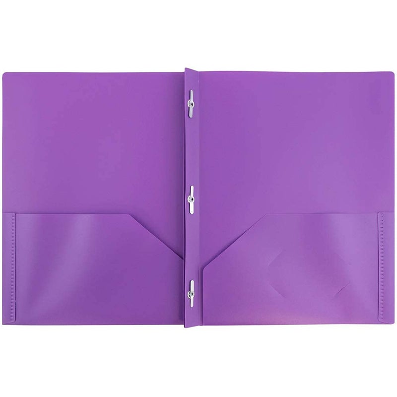 JAM PAPER Plastic Color POP Folders - 2 Pocket Durable Folders with Metal Prongs Fastener Clasps - Purple - 6/Pack - Image 2