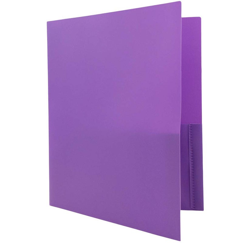 JAM PAPER Plastic Color POP Folders - 2 Pocket Durable Folders with Metal Prongs Fastener Clasps - Purple - 6/Pack - Image 4